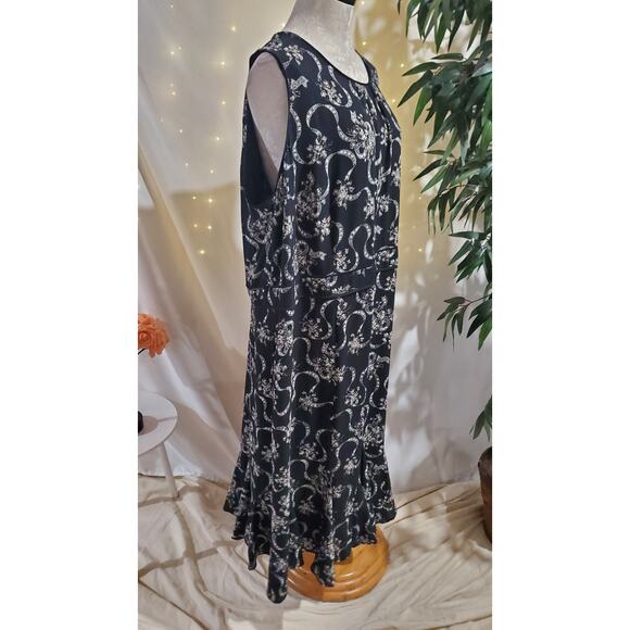 Talbots Floral Flouce Ruffle Sleeveless Midi Dress Plus Size 18W Black Wedding - Picture 4 of 13